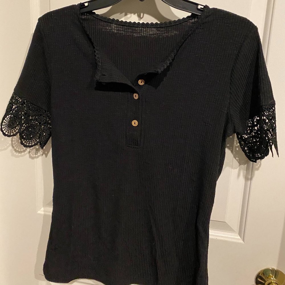 VICHYIE Women's Short Lace Sleeve Tunic Button Slim Fit Blouse